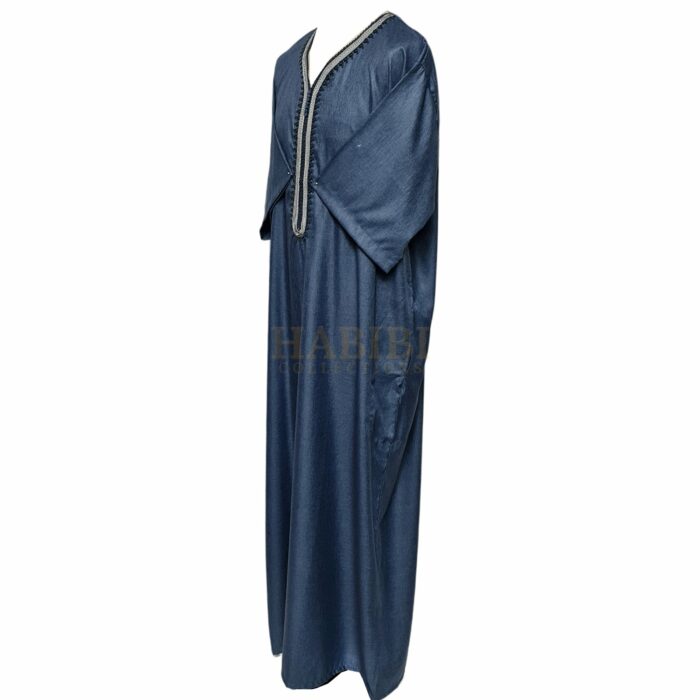 Men Moroccan Short Sleeves Thobes Jubba Kandora Blue/White. High quality luxury Men’s Moroccan thobe. Extremely beautiful quality with a lovely soft feel and texture. Brand new, with original plastic wrap included. We are known to many for our extensive Moroccan clothing collection. Beautiful material.