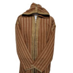 Men's Moroccan Hooded Wool Winter Baja Jerga Jacket Striped Brown