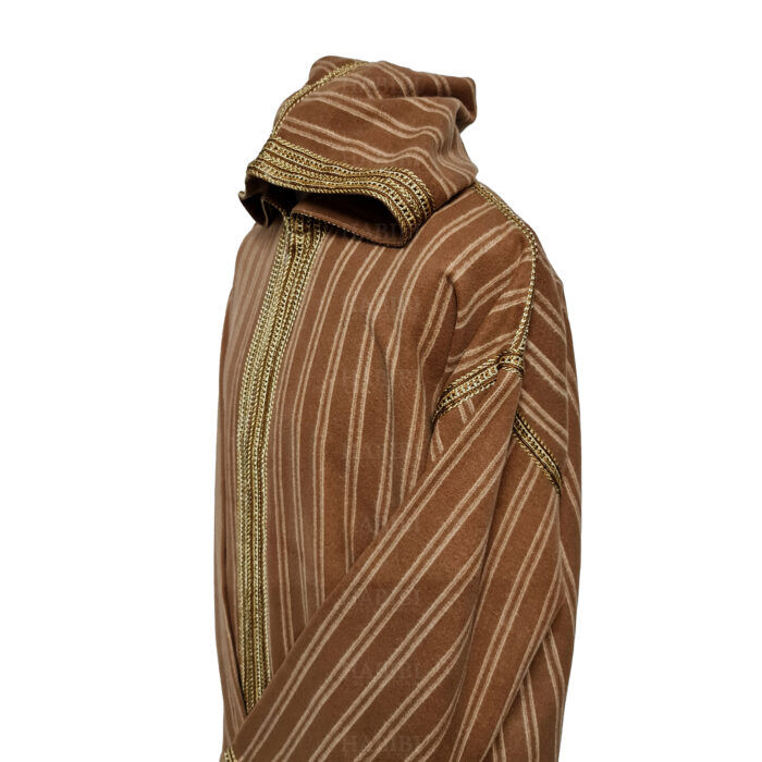 Men's Moroccan Hooded Wool Winter Baja Jerga Jacket Striped Brown