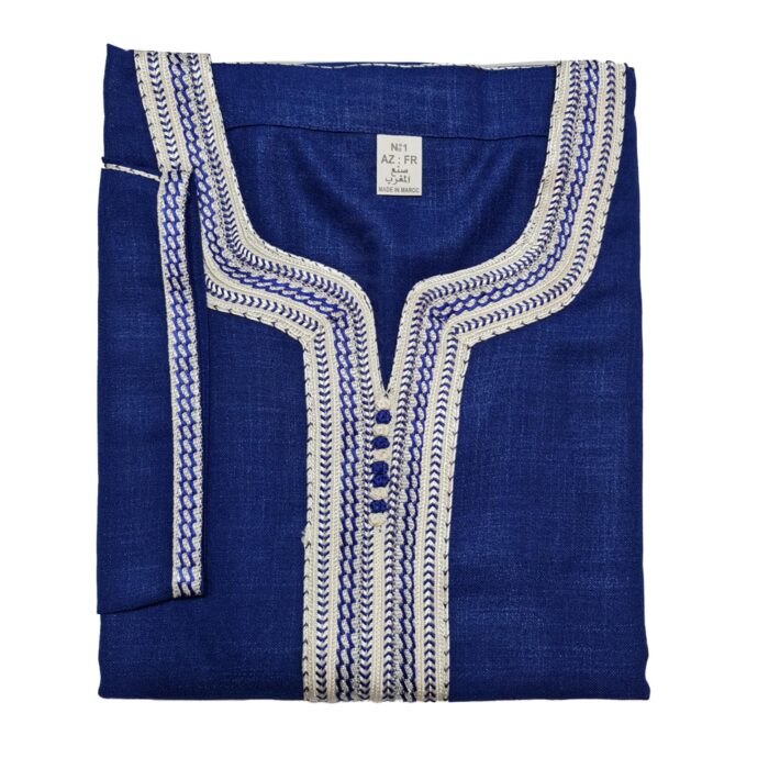 Men Moroccan 100% Rich Cotton Blue 3-Quarter Sleeves Thobe Jubba Kandora