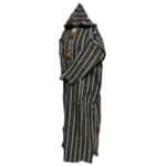 20a Moroccan Black Beige 3 Quarter Length Striped Wool Blend Hooded Thobe Djellaba (2)