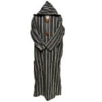 20a Moroccan Black Beige 3 Quarter Length Striped Wool Blend Hooded Thobe Djellaba (3)