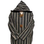 20a Moroccan Black Beige 3 Quarter Length Striped Wool Blend Hooded Thobe Djellaba (4)