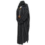 21a Moroccan Grey Black 3 Quarter Length Striped Wool Blend Hooded Thobe Djellaba (2)