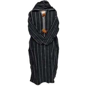 21a Moroccan Grey Black 3 Quarter Length Striped Wool Blend Hooded Thobe Djellaba (3)