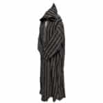 2a Moroccan Black Brown 3 Quarter Length Striped Wool Blend Hooded Thobe Djellaba (1)