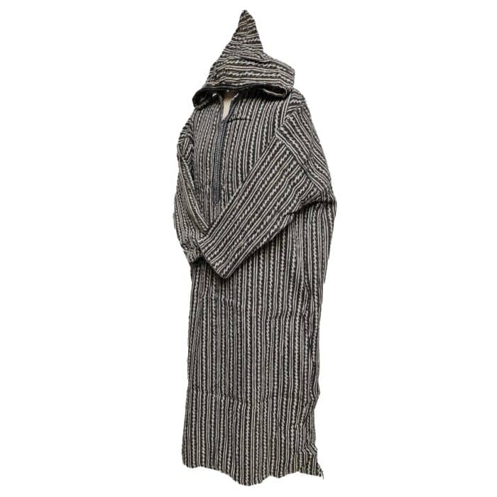 4b Moroccan Brown Beige 3 Quarter Length Striped Wool Blend Hooded Thobe Djellaba (1)