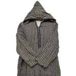 4b Moroccan Brown Beige 3 Quarter Length Striped Wool Blend Hooded Thobe Djellaba (3)
