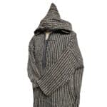4b Moroccan Brown Beige 3 Quarter Length Striped Wool Blend Hooded Thobe Djellaba (4)