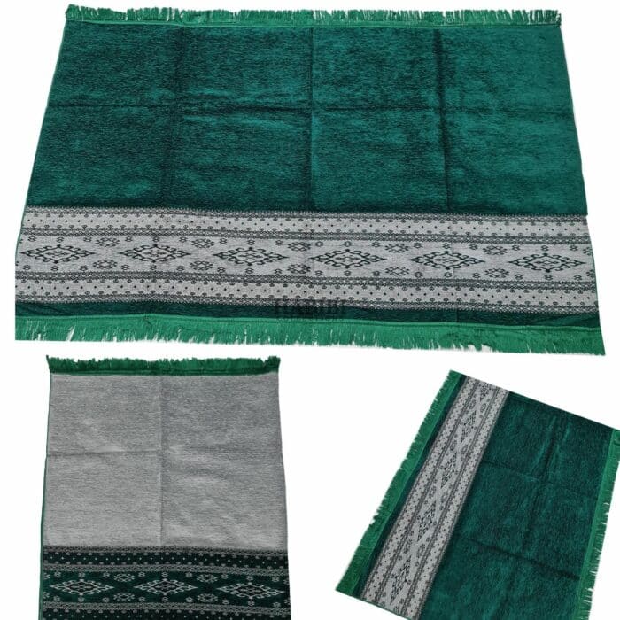 4pplhaji 003 Extra Large Reversible Green Grey Islamic Prayer Mat Musallah Janamaaz (4 People) (8)