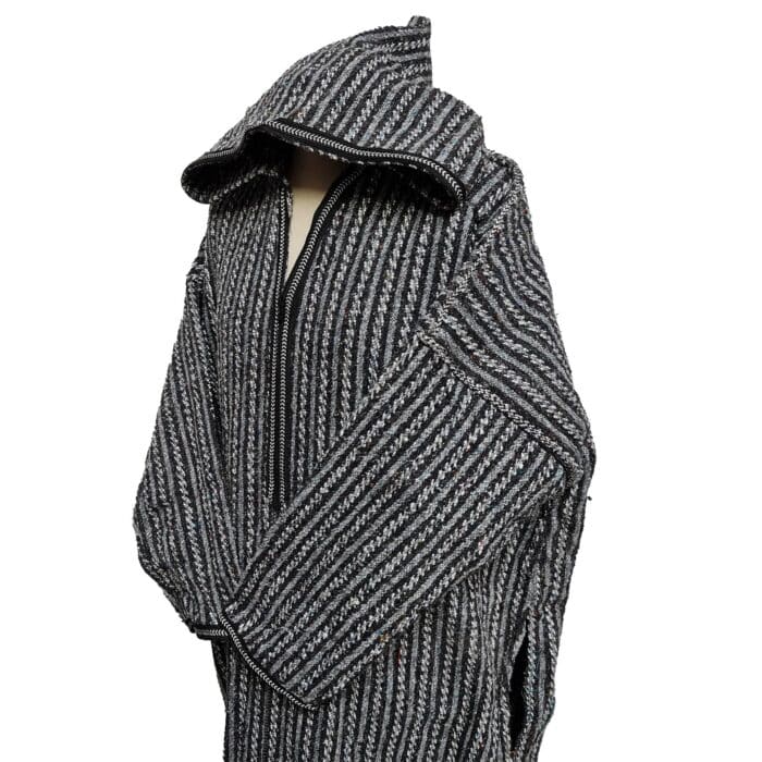 5a Moroccan Grey 3 Quarter Length Striped Wool Blend Hooded Thobe Djellaba (4)