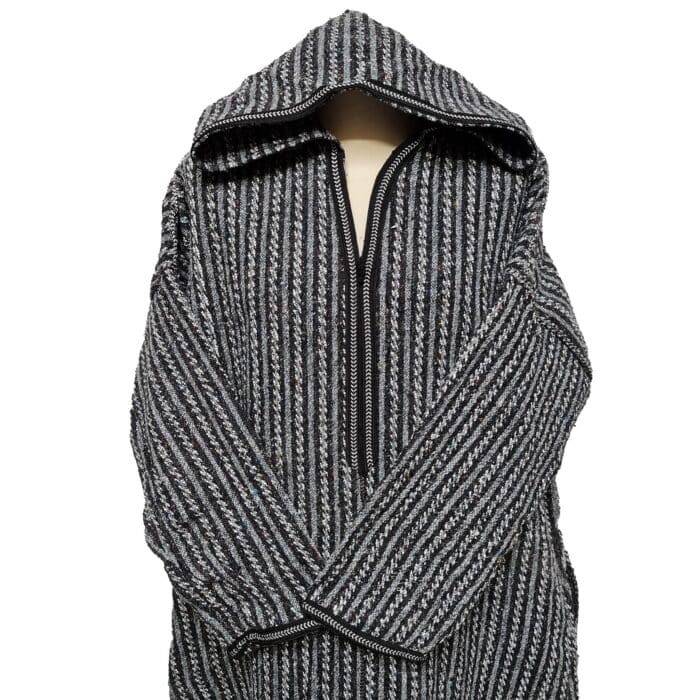 5b Moroccan Grey 3 Quarter Length Striped Wool Blend Hooded Thobe Djellaba (3)