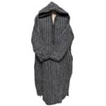 5b Moroccan Grey 3 Quarter Length Striped Wool Blend Hooded Thobe Djellaba (5)