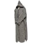 6b Moroccan Black Beige 3 Quarter Length Striped Wool Blend Hooded Thobe Djellaba (1)