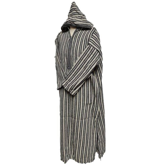 6b Moroccan Black Beige 3 Quarter Length Striped Wool Blend Hooded Thobe Djellaba (1)