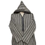 6b Moroccan Black Beige 3 Quarter Length Striped Wool Blend Hooded Thobe Djellaba (3)