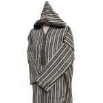 6b Moroccan Black Beige 3 Quarter Length Striped Wool Blend Hooded Thobe Djellaba (4)