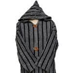 8a Moroccan Black Grey 3 Quarter Length Striped Wool Blend Hooded Thobe Djellaba (4)