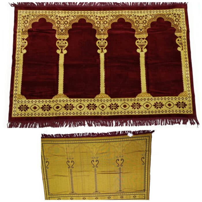 4-5 People Extra Large Maroon/Orange Gold Islamic Prayer Mat