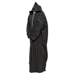 9a Moroccan Black Brown 3 Quarter Length Striped Wool Blend Hooded Thobe Djellaba (1)