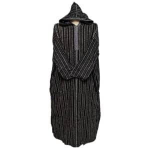 9a Moroccan Black Brown 3 Quarter Length Striped Wool Blend Hooded Thobe Djellaba (2)