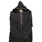 9a Moroccan Black Brown 3 Quarter Length Striped Wool Blend Hooded Thobe Djellaba (3)