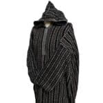 9a Moroccan Black Brown 3 Quarter Length Striped Wool Blend Hooded Thobe Djellaba (4)
