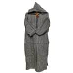 9a Moroccan Grey Beige 3 Quarter Length Striped Wool Blend Hooded Thobe Djellaba (2)