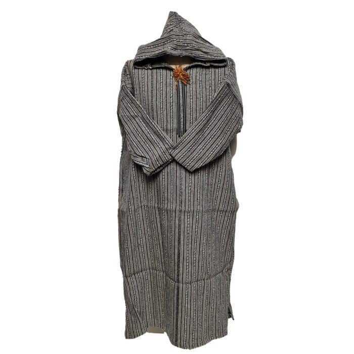 9a Moroccan Grey Beige 3 Quarter Length Striped Wool Blend Hooded Thobe Djellaba (2)