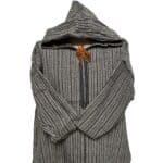9a Moroccan Grey Beige 3 Quarter Length Striped Wool Blend Hooded Thobe Djellaba (3)