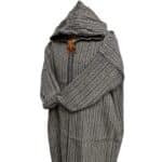 9a Moroccan Grey Beige 3 Quarter Length Striped Wool Blend Hooded Thobe Djellaba (4)