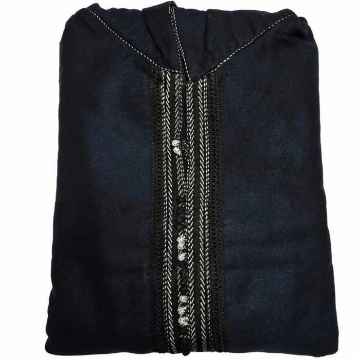 Adltsaed 0026 Men’s Cashmere Wool Blend Thick Navy Blue Moroccan Hooded Thobe Jubba Djellaba