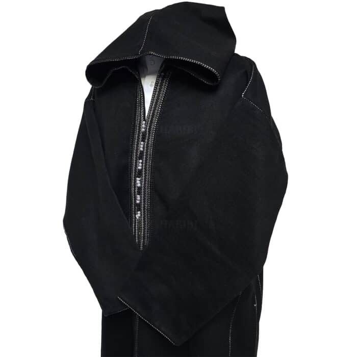 Adltsaed 003 Men’s Cashmere Wool Thick Black Long Sleeve Moroccan Hooded Thobe Jubba Djellaba (5)