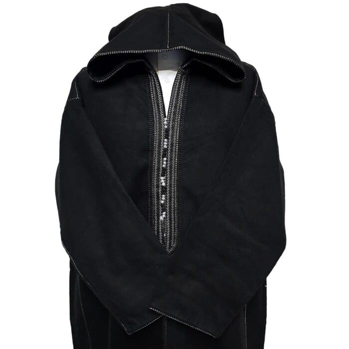 Adltsaed 003 Men’s Cashmere Wool Thick Black Long Sleeve Moroccan Hooded Thobe Jubba Djellaba (9)