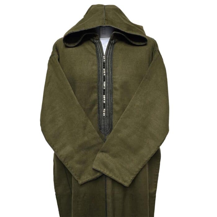 Adltsaed 009 Men's Cashmere Wool Thick Olive Green Long Sleeve Moroccan Thobe Jubba (6)