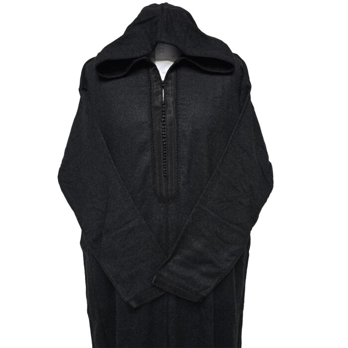 Adltsaed 011 Men's Plus Size Cashmere Wool Thick Black Long Sleeve Moroccan Thobe Jubba Wide(9)