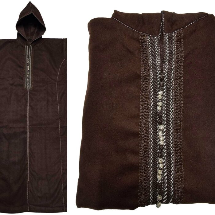Adltsaed 013 Drk Brwn Men's Cashmere Wool Thick Dark Brown Long Sleeve Moroccan Thobe Jubba Habibi Collections 1