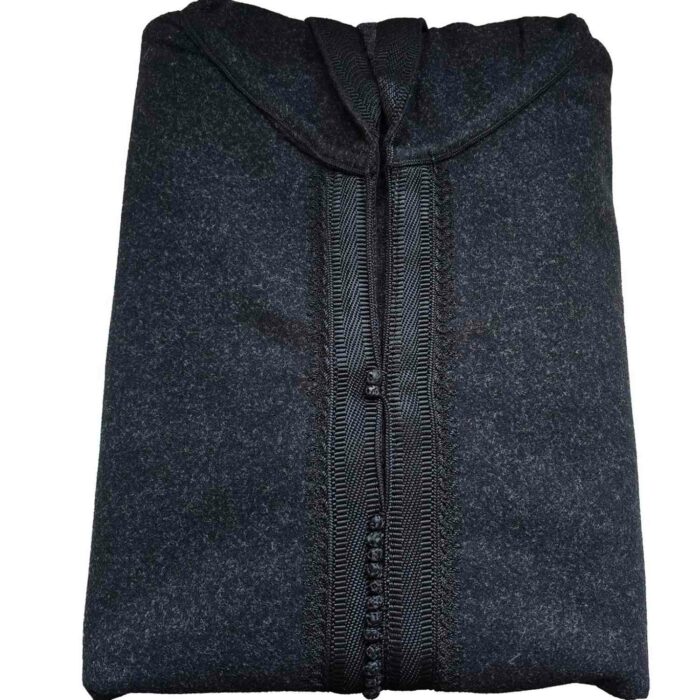 Adltsaed 014 Men's Cashmere Wool Thick Black Hooded Long Sleeve Moroccan Thobe Jubba Djellaba