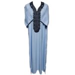 Al Ot 266 Blu Men Moroccan Cotton Blend Blue Short Sleeves Thobe Jubba Kandora Dishdasha (2)