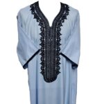 Al Ot 266 Blu Men Moroccan Cotton Blend Blue Short Sleeves Thobe Jubba Kandora Dishdasha (3)