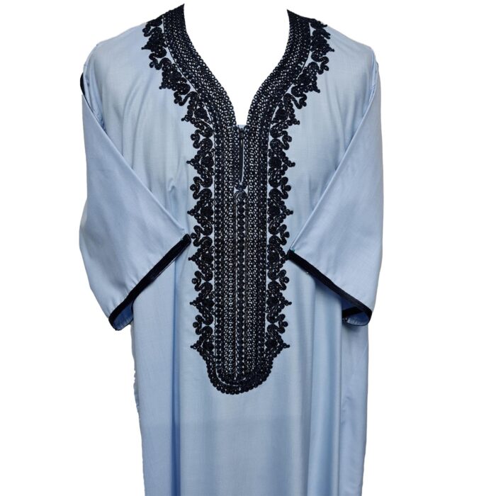 Al Ot 266 Blu Men Moroccan Cotton Blend Blue Short Sleeves Thobe Jubba Kandora Dishdasha (3)