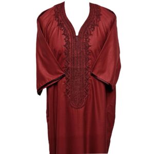 Al Ot 266 Mar Men Moroccan Cotton Blend Maroon Short Sleeves Thobe Jubba Kandora Dishdasha (3)