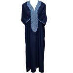 Al Ot 266 Nvy Men Moroccan Cotton Blend Navy Blue Short Sleeves Thobe Jubba Kandora Dishdasha (2)
