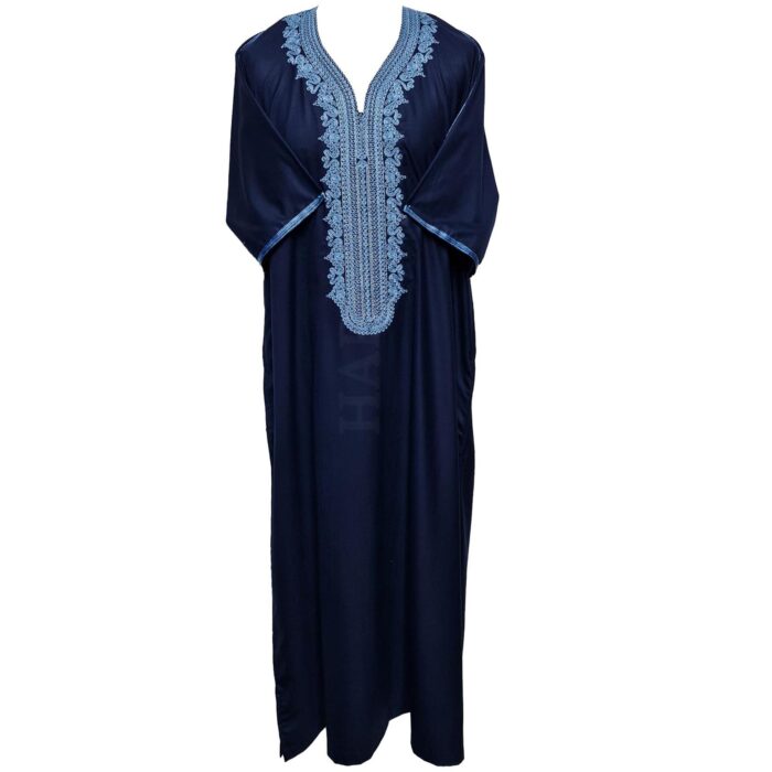 Al Ot 266 Nvy Men Moroccan Cotton Blend Navy Blue Short Sleeves Thobe Jubba Kandora Dishdasha (2)
