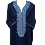 Al Ot 266 Nvy Men Moroccan Cotton Blend Navy Blue Short Sleeves Thobe Jubba Kandora Dishdasha (3)