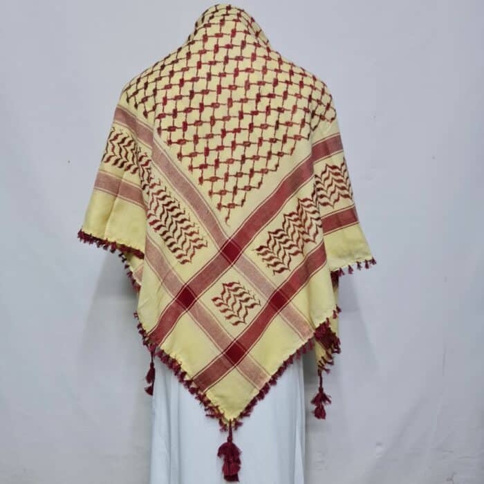 Almaas 0012 Unisex Beige Burgundy Arab Head Scarf Wrap Arafat Keffiyeh Yashmagh