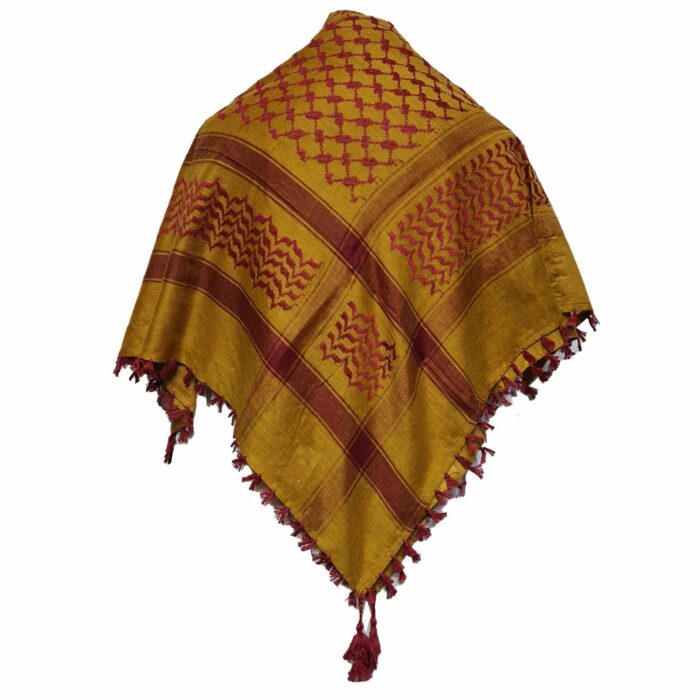 Almaas 0014 Unisex Gold Burgundy Shemagh Arab Head Scarf Wrap Arafat Keffiyeh Yashmagh