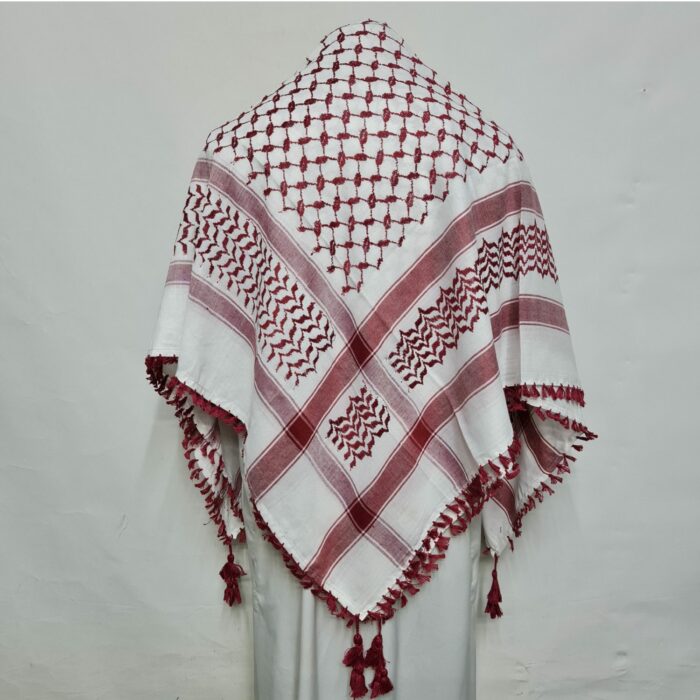 Almaas 221 Unisex Maroon White Arab Head Scarf Wrap Arafat Keffiyeh Yashmagh (2)
