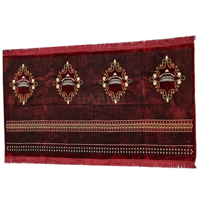 Almaas4ppl 0055 Extra Large Maroon Islamic Prayer Mat Musallah Janamaaz (4 People) (1)