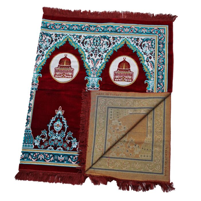 Almaas4ppl 0088 Extra Large Maroon Green Islamic Prayer Mat Musallah Janamaaz (4 People) (11)